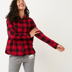 Roots Canada Cabin Core Red and Black Flannel Button Down Shirt Size XS